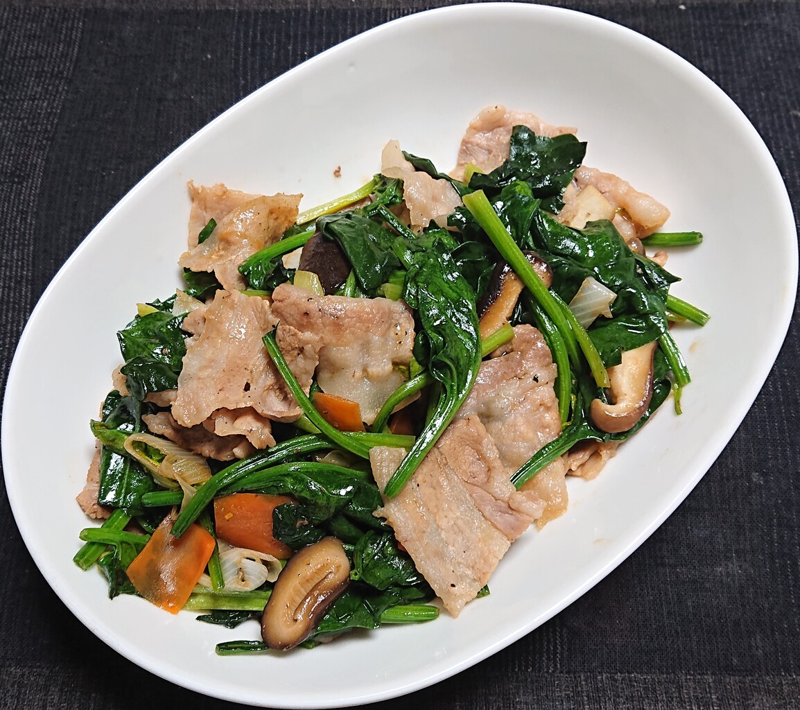 豚肉とほうれん草のオイスターソース炒め ぶつぶつもぐもぐ 日々の食生活とか云々