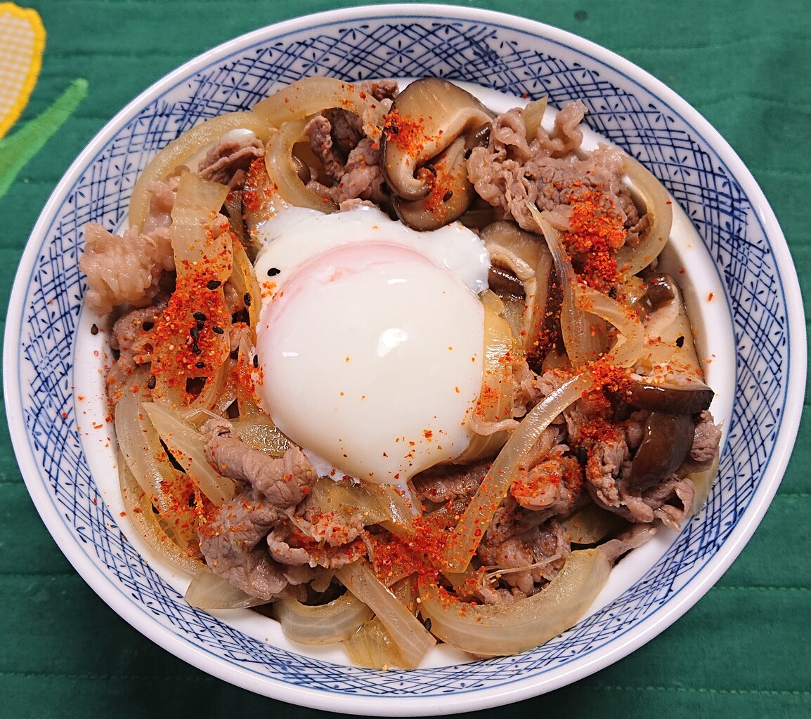 温玉を載せたつゆだく牛丼 ぶつぶつもぐもぐ 日々の食生活とか云々