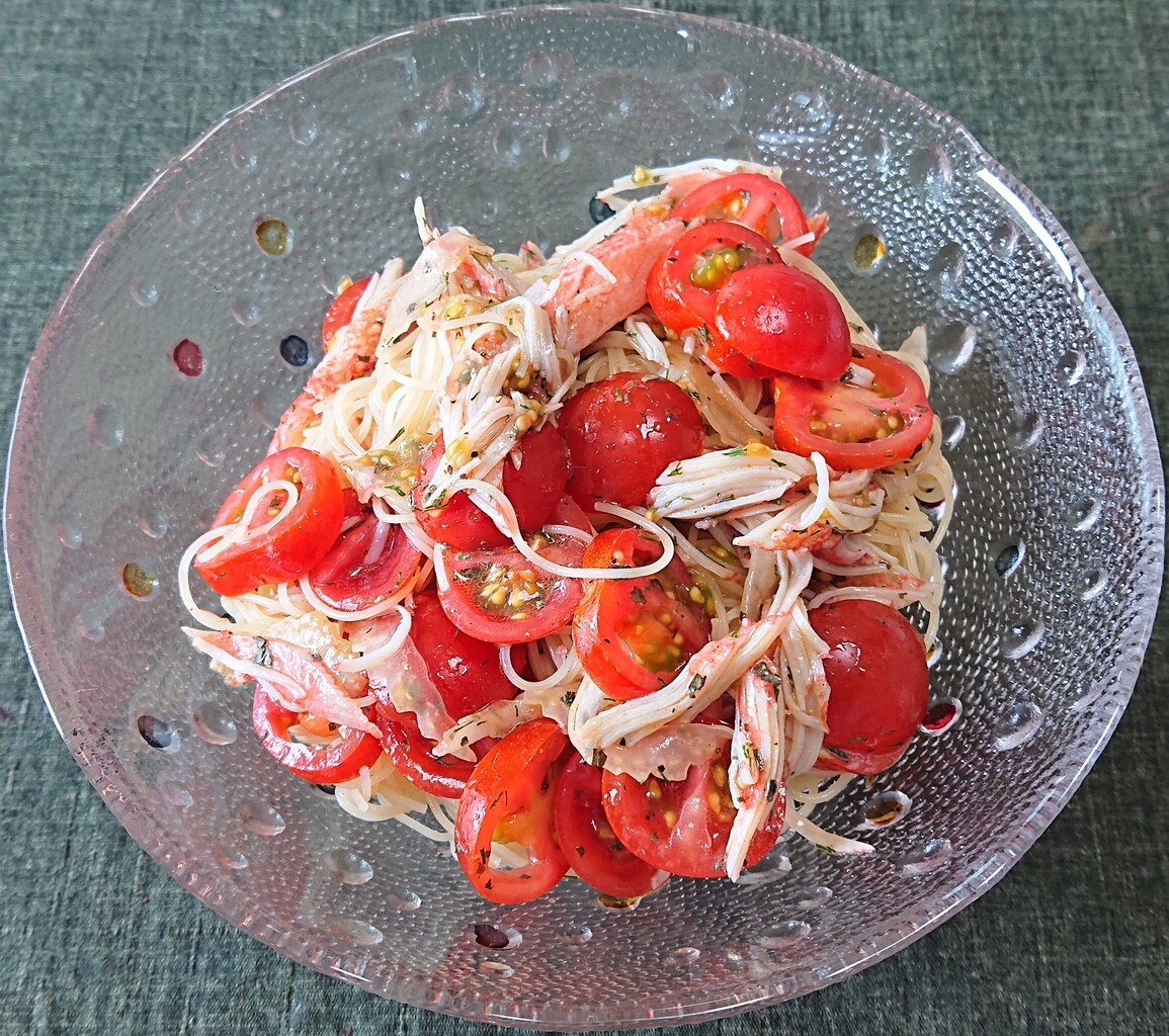 カニかまとミニトマトの冷製パスタ ぶつぶつもぐもぐ 日々の食生活とか云々