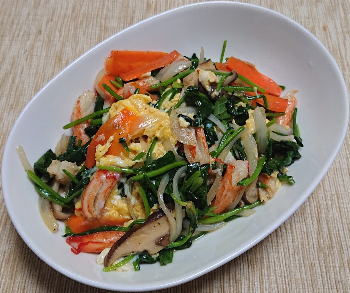 カニかまとほうれん草他の中華風玉子炒め ぶつぶつもぐもぐ 日々の食生活とか云々