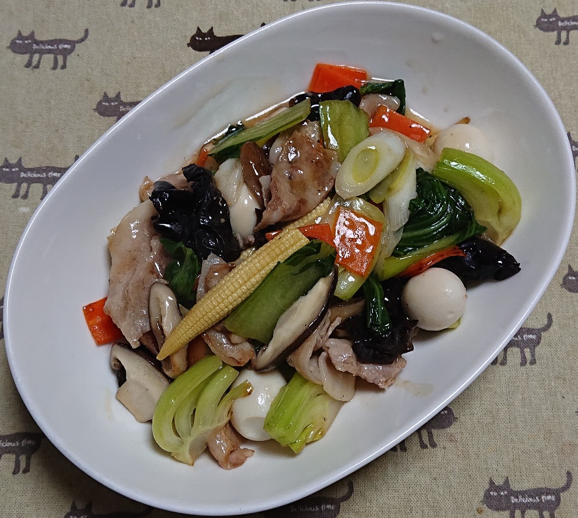豚肉とチンゲン菜他の中華風炒め煮 ぶつぶつもぐもぐ 日々の食生活とか云々 豚肉とチンゲン菜他の中華風炒め煮 ぶつぶつもぐもぐ 日々の食生活とか云々