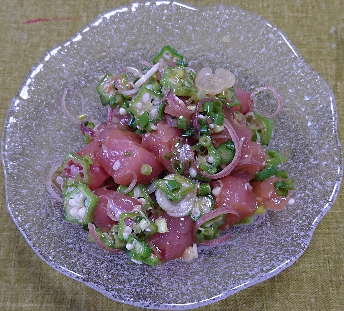 漬けマグロとオクラの小鉢 ぶつぶつもぐもぐ 日々の食生活とか云々