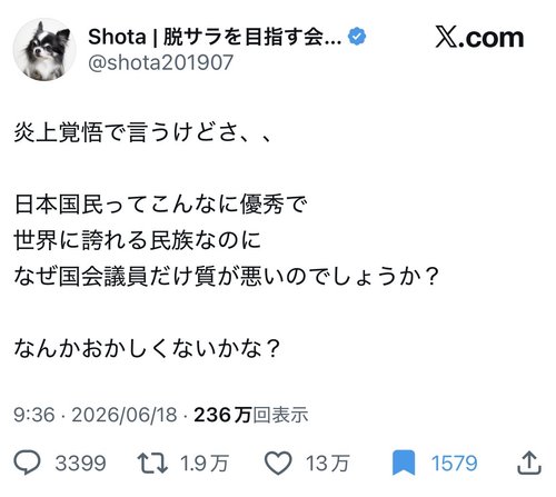 【悲報】愛国者さん「日本国民は優秀なのに国会議員だけ無能なのはなんでなの？」ｗｗｗｗｗｗｗｗｗｗ