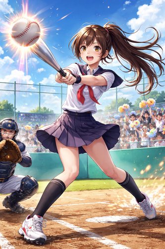 【爆笑】AI各社に「ホームランを打つJK」を描かせた結果がヤバすぎるｗｗｗｗｗｗｗｗｗｗ