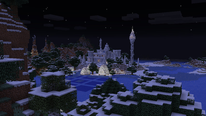 西大陸の雪の城の近くに塔を建てる マインクラフトてんやわんや開拓記