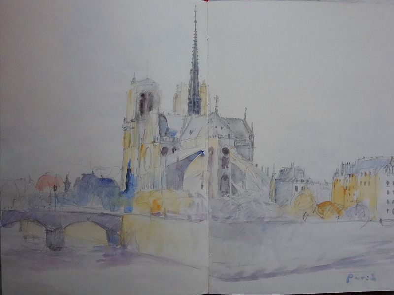 巴里スケッチ ノートルダム寺院 サン ジャックの塔 Paris Dessin Drawing 杜舒アオ 画廊 Gallery Ao Morino