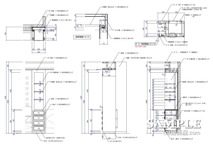 間接照明付タワー什器の姿図と各部詳細図 間接照明付タワー什器の姿図と各部詳細図